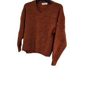 Jon &โ Anna Womens Rust Ribbed Vneck Long Sleeve Sweater Extra Large